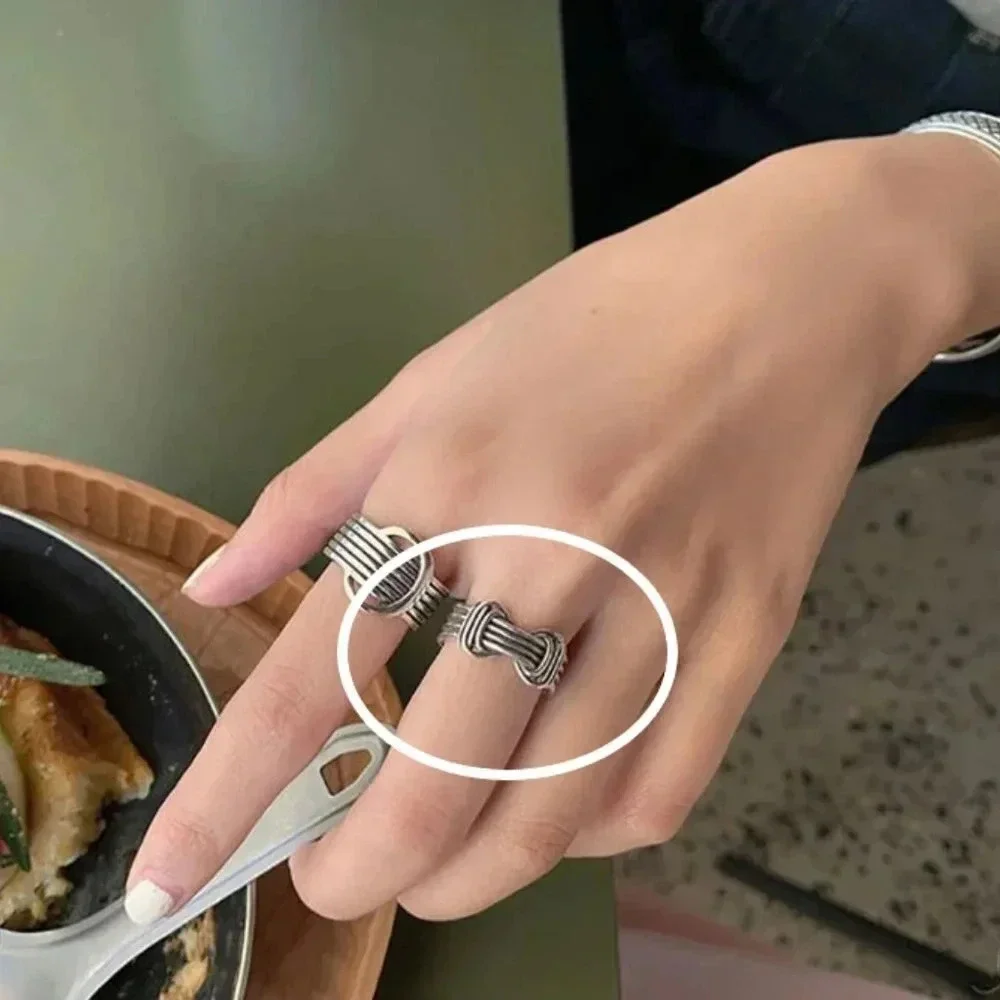 Minimalist 925 Sterling Silver Buckle Belt Ring Silver Vintage Geometric Ring - Picture 5 of 5